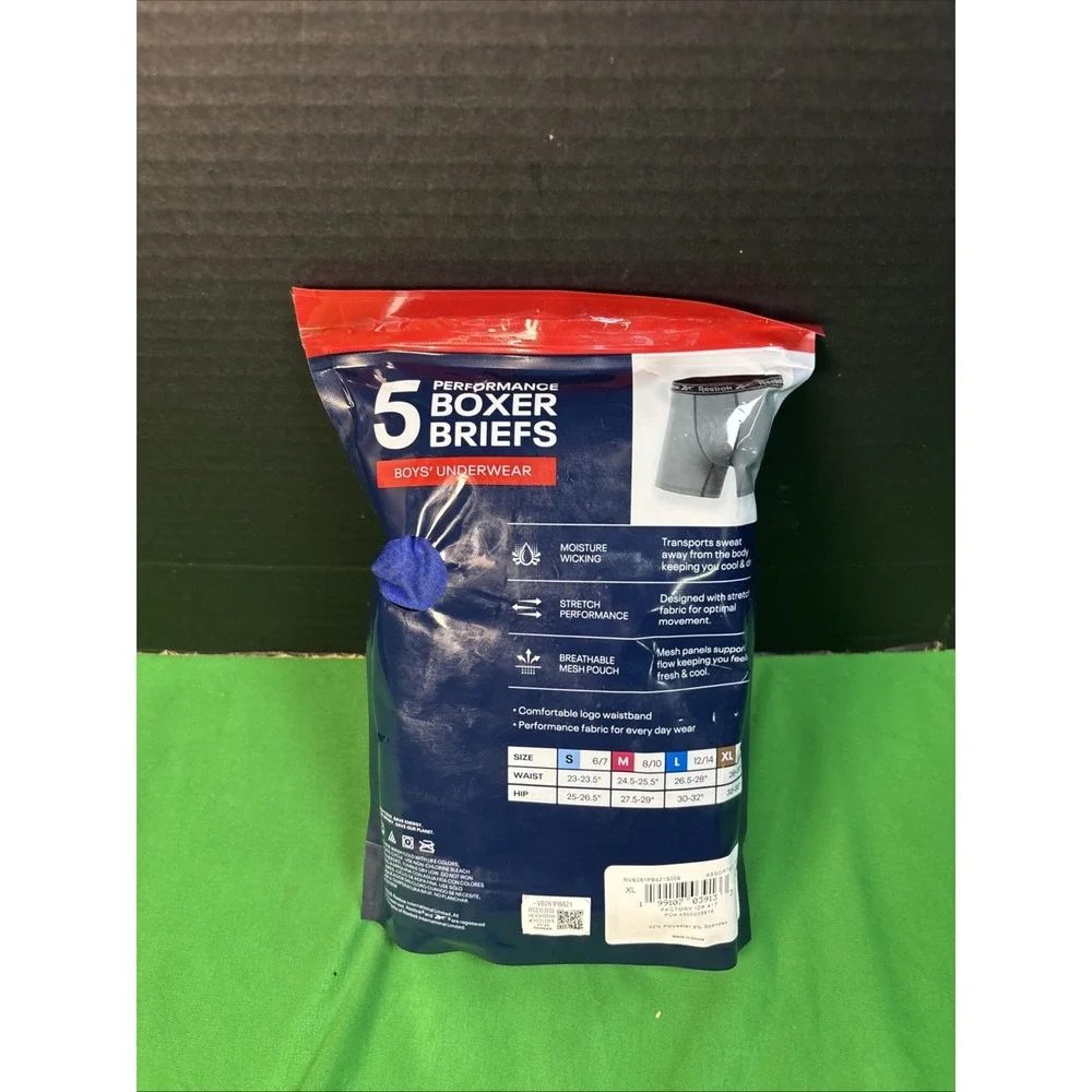 Reebok Boys 5-Pack Performance Boxer Brief Size XL 16/18 Blue Black Camo